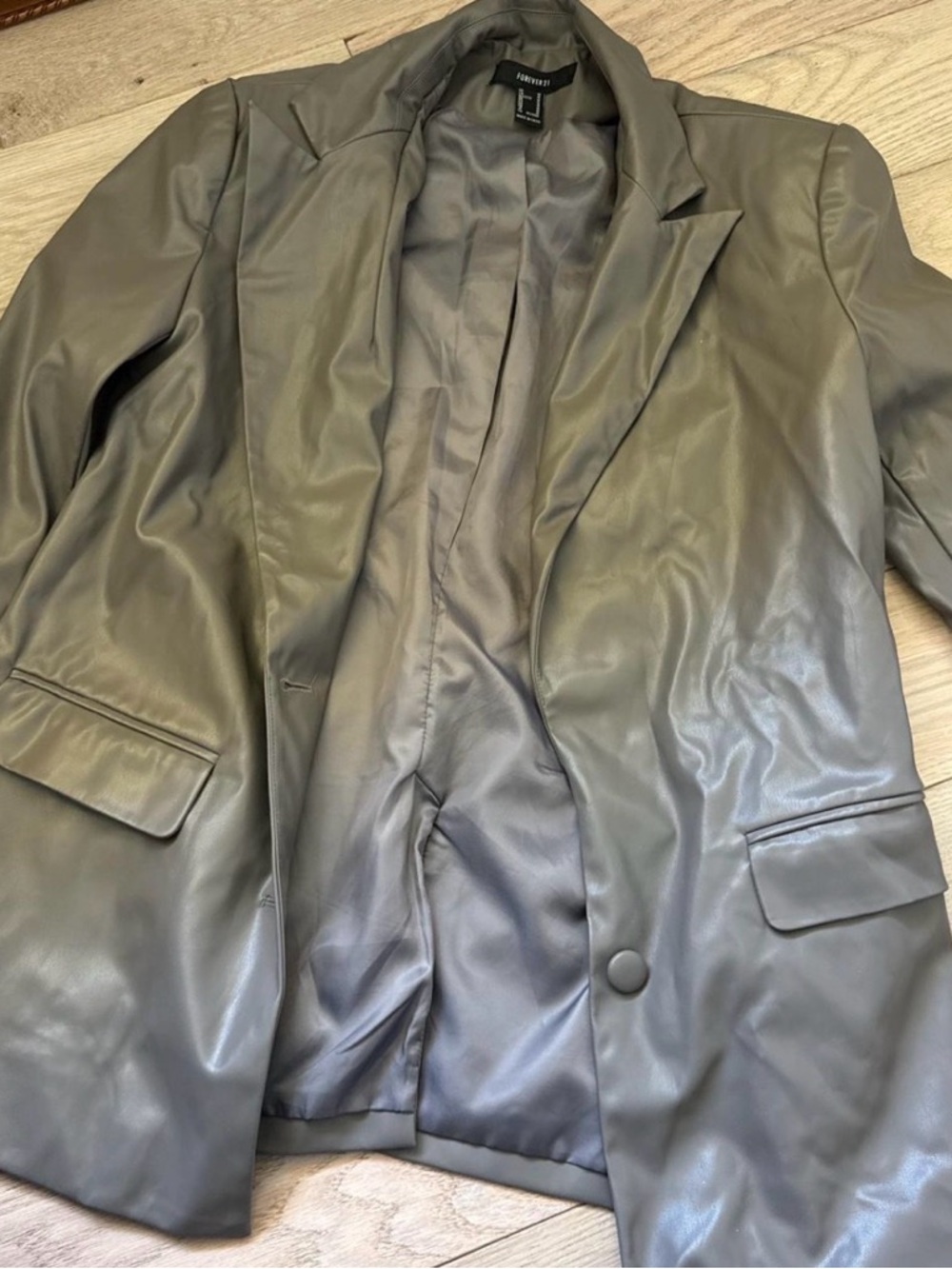 Forever 21 Olive Faux Leather Blazer